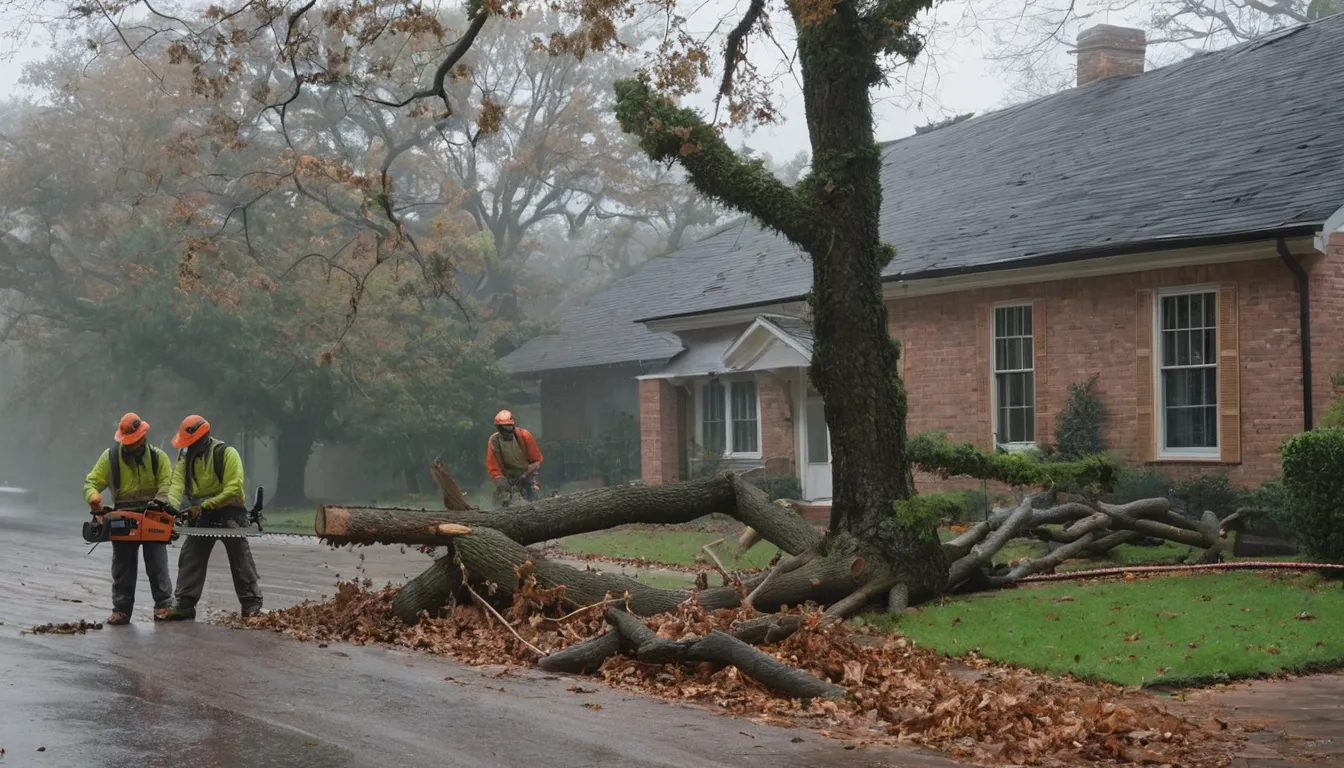 Tree provider clearing a storm-fallen tree from a home in Charlotte