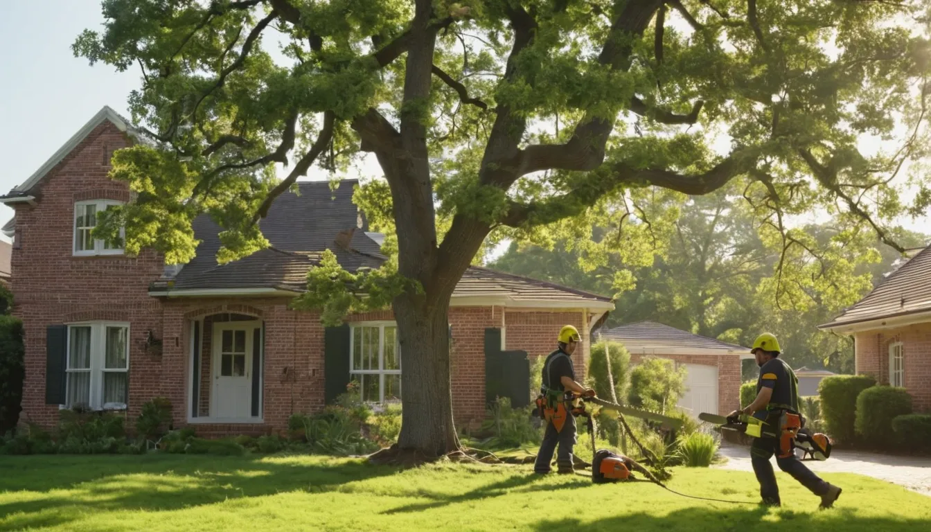 A local provider safely removing a large tree beside a house in Charlotte